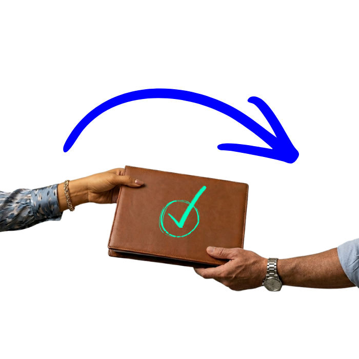 Bookkeeper handing over organised records to an accountant
